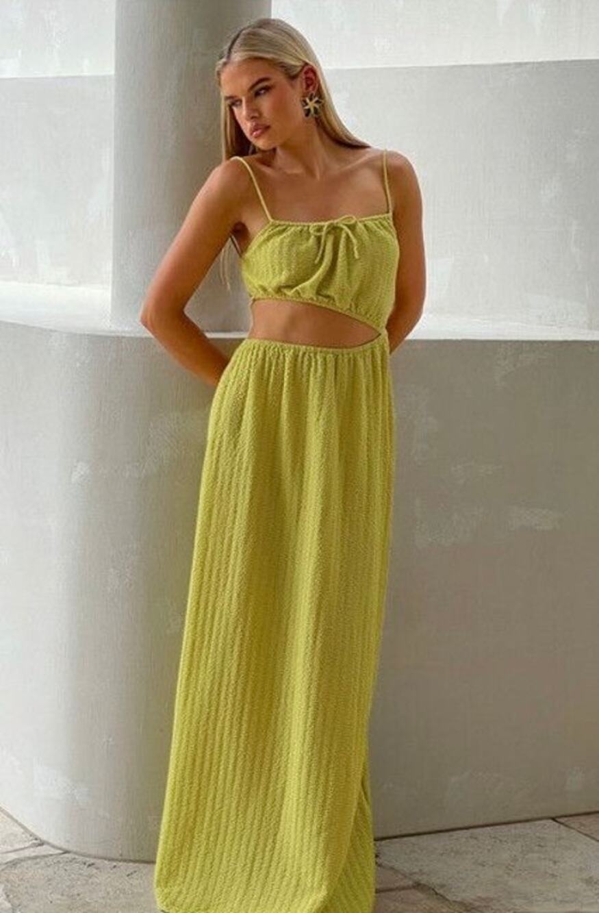 Sabo Backless Annalise Dress in Moss Chartreuse XS NWT Vacation Resortwear